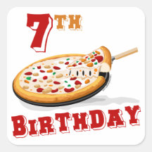 7mo Fiesta de la pizza del cumpleaños Pegatinas Cuadradas