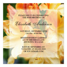 80.a fiesta de cumpleaños de las flores anaranjada comunicados personalizados
