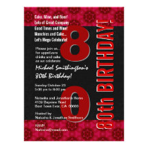 80.o El rojo moderno del cumpleaños protagoniza W3 Invitación Personalizada