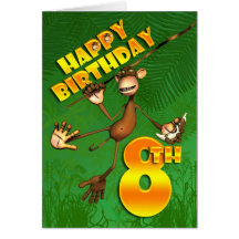 8vo plátano feliz del mono del cumpleaños tarjeta