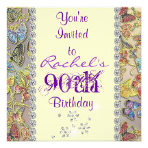 90.o Invitación PÚRPURA BLING del cumpleaños de la