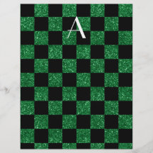 A cuadros verde y negro del brillo del monograma tarjeta publicitaria