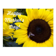 Abeja en el día de madre feliz del girasol tarjetas postales