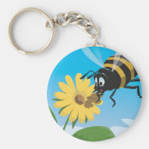 Abeja feliz del dibujo animado con la flor amarill llaveros personalizados