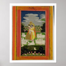 Abrazo de Radha y de Krishna en un landscap ideali Posters