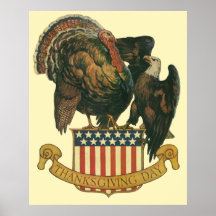 Acción de gracias Turquía, Eagle, bandera del vint Poster