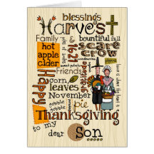 Acción de gracias Wordcloud - hijo Tarjetas