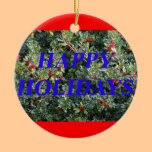 Acebo al aire libre con buenas fiestas el mensaje adornos