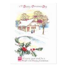 Acebo y navidad nevado del vintage de la escena postal