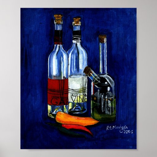 Aceites, vinagre, y chiles impresiones