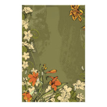 Aceituna con las flores blancas y anaranjadas  papeleria de diseño