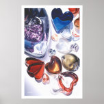 Acuarela de cristal del amor de los corazones poster