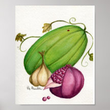 acuarela de la fruta y verdura poster