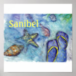 Acuarela de las sandalias de Sanibel Poster