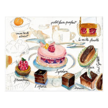 Acuarela del bosquejo de los pasteles de París Postal