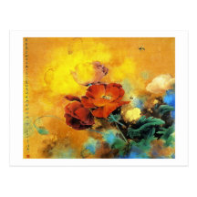 Acuarela roja china oriental fresca de la flor de  tarjetas postales