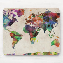 Acuarela urbana del mapa del mundo alfombrillas de ratón