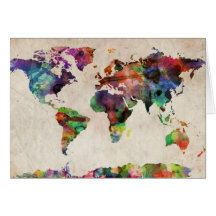Acuarela urbana del mapa del mundo felicitación