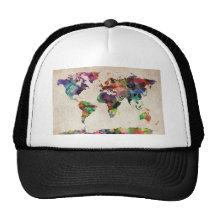 Acuarela urbana del mapa del mundo gorras de camionero