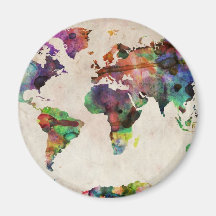 Acuarela urbana del mapa del mundo imán de frigorifico