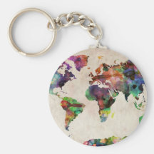 Acuarela urbana del mapa del mundo llavero