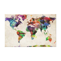 Acuarela urbana del mapa del mundo lona estirada galerias
