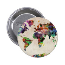 Acuarela urbana del mapa del mundo pins