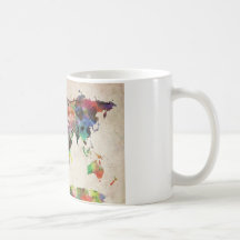 Acuarela urbana del mapa del mundo tazas de café