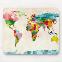 Acuarelas del mapa del mundo alfombrillas de raton