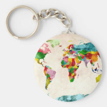 Acuarelas del mapa del mundo llaveros personalizados