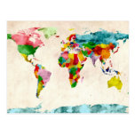 Acuarelas del mapa del mundo tarjeta postal