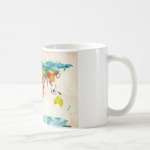 Acuarelas del mapa del mundo taza de café