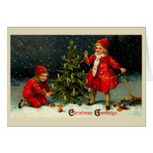 Adornamiento de los árbol-niños del navidad tarjetón
