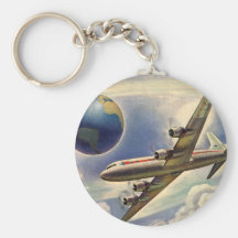 Aeroplano del vintage que vuela en todo el mundo e llaveros personalizados