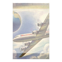 Aeroplano del vintage que vuela en todo el mundo e  papeleria de diseño