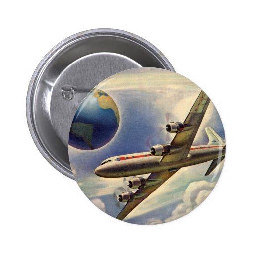 Aeroplano del vintage que vuela en todo el mundo e pins