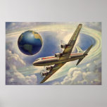 Aeroplano del vintage que vuela en todo el mundo e posters