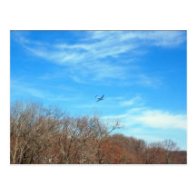 Aeroplano en cielo azul tarjetas postales