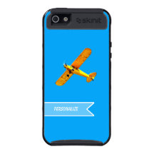 Aeroplano retro amarillo del aviador con nombre iPhone 5 cárcasas