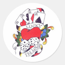 AFORTUNADO EN TATUAJE DEL AMOR PEGATINAS REDONDAS