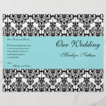 Aguamarina azul, programa negro, blanco del boda d flyer a todo color