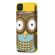 Aguamarina colorida linda y búho amarillo Case-Mate iPhone 4 cobertura