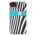 Aguamarina con monograma, negro, cebra blanca raya iPhone 4 Case-Mate fundas