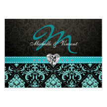 Aguamarina elegante azul y monograma negro RSVP de Tarjetas De Visita