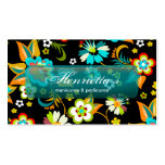 Aguamarina linda del vintage en floral negro plantilla de tarjeta de negocio