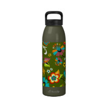 Aguamarina linda del vintage en floral verde botellas de agua reutilizables