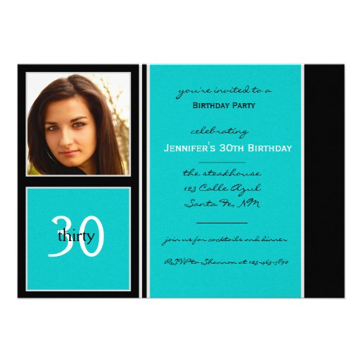 Aguamarina moderna y cumpleaños negro de la foto invitación