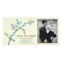 Aguamarina/reserva de marfil de la flor de cerezo  tarjetas fotograficas personalizadas