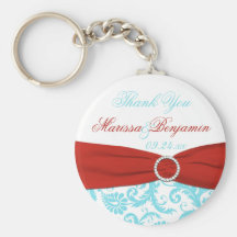 Aguamarina y damasco blanco con la cinta IMPRESA r Llaveros Personalizados