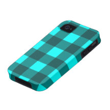 Aguamarina y diseño negro de la tela escocesa de l vibe iPhone 4 carcasa